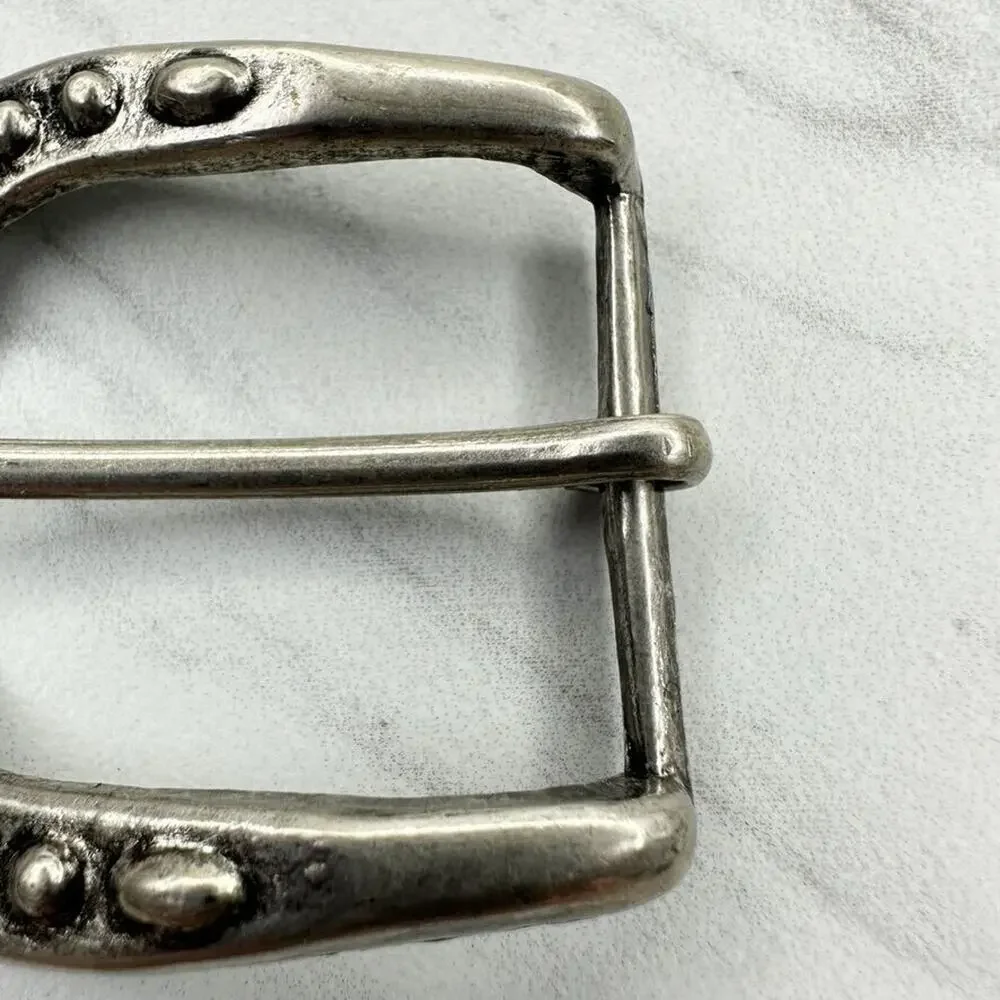 Studded Silver Tone Simple Basic Belt Buckle
